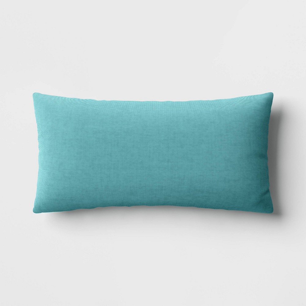 Photos - Pillow 12"x24" Solid Woven Rectangular Outdoor Lumbar  Turquoise - Threshol