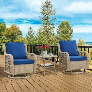 TackView 3 Pieces Patio Furniture Set, Outdoor Swivel Gliders Rocker, Wicker Patio Bistro Set, Glass Top Side Table for Porch Deck Backyard - 1 of 4