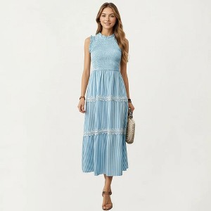 sleeveless smocked ruffle midi dress Kalavika Women's Summer Tulle Midi Dress Sleeveless Smocked Ruffle Flowy Mesh Dresses Party Wedding Guest Sundress, Size: 2XL