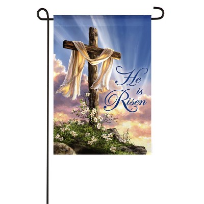 He Is Risen Cross Garden Suede Flag