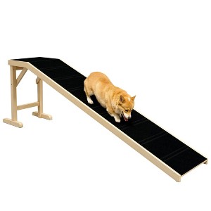Skyzone Pet Ramp for Dogs/Cats with Non-Slip Carpet, Top Pause Platform, 74"x16"x25", Brown/Grey - 1 of 4