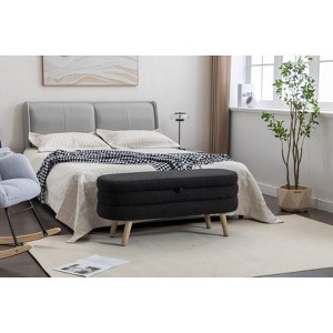 Lyngins Velvet Storage Benches with Wood Legs,Upholstered Storage Ottoman Bench for Living Room,Bedroom - 1 of 4