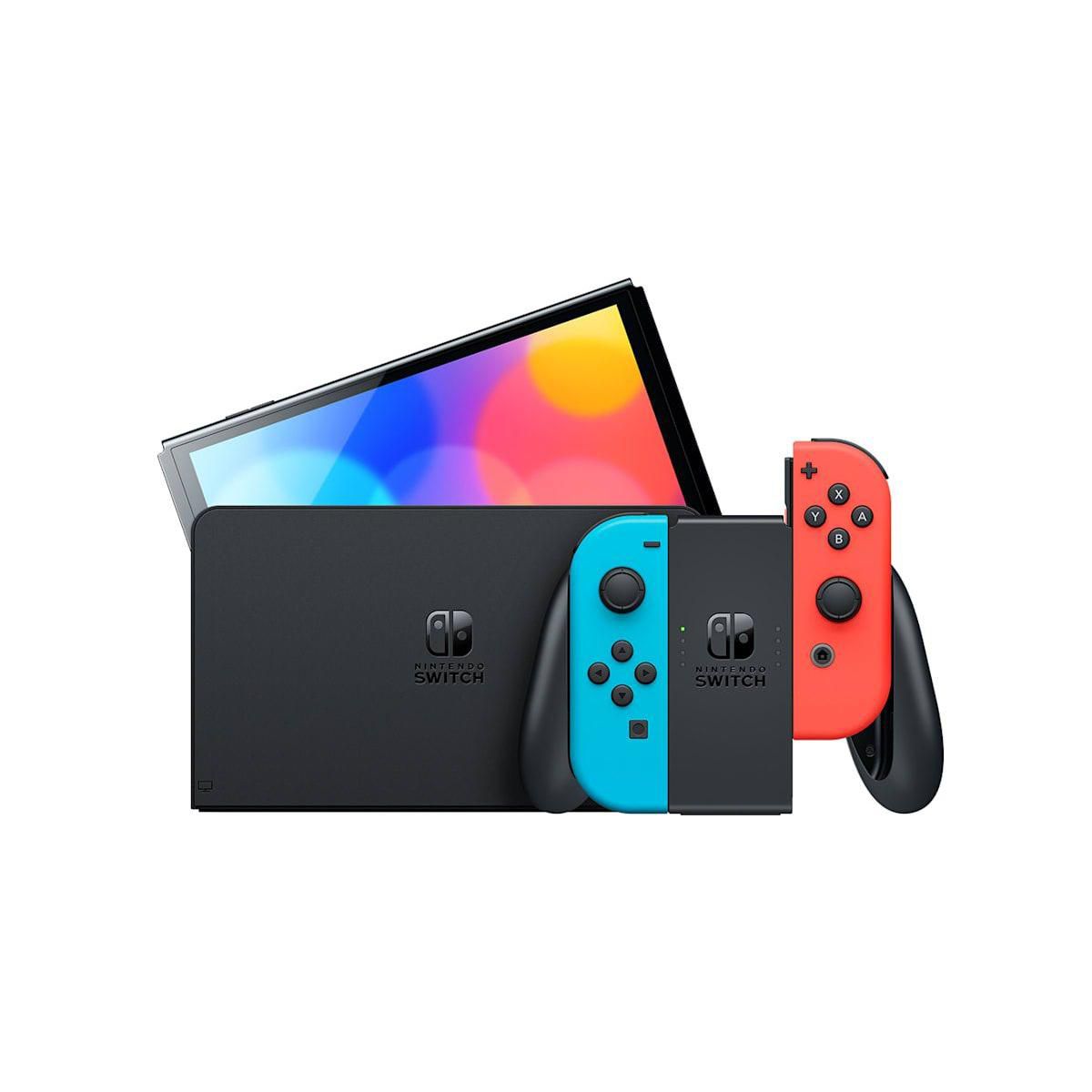 Nintendo Switch OLED Gaming Console With Neon Blue and Red Joy Con - Manufacturer Refurbished