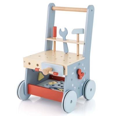 Image of Costway 2-in-1 Wooden Baby Push Walker with Multi-Activity Center & Bottom Storage Toys