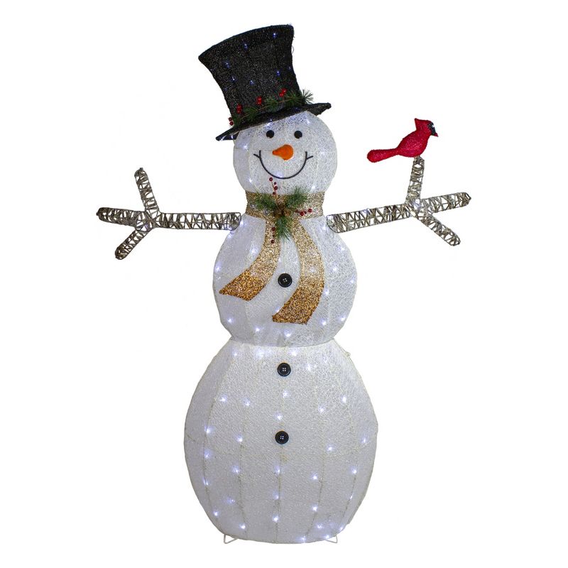 Northlight 72" White and Black LED Lighted Snowman with Top Hat Christmas Outdoor Decoration, 1 of 6
