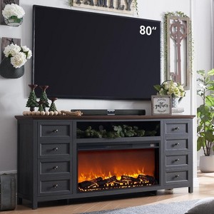 70 Inch Farmhouse Fireplace TV Stand with 36" Electric Fireplace for 80 Inch TVs, Entertainment Center with 8 Drawer - 1 of 4