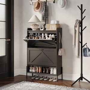 Shoe Cabinet with 2 Flip Drawers - Freestanding Storage Organizer for Entryway, Narrow Shoe Rack Cabinet, Dry and Wet Separation with Metal Legs - 1 of 4