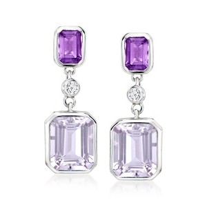 Ross-Simons 10.00 ct. t.w. Tonal Amethyst and .12 ct. t.w. Lab-Grown Diamond Drop Earrings in Sterling Silver - 1 of 4