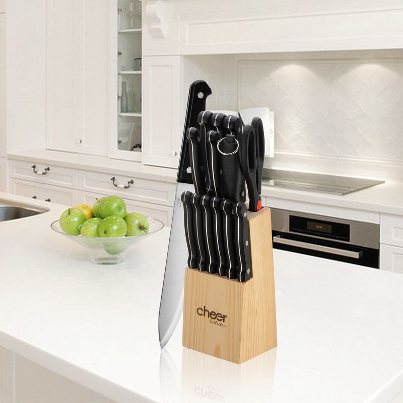 Cheer Collection 13pc Kitchen Knife Set with Premium Stainless Steel Blades, Wooden Block, Shears, and Sharpener, 3 of 9
