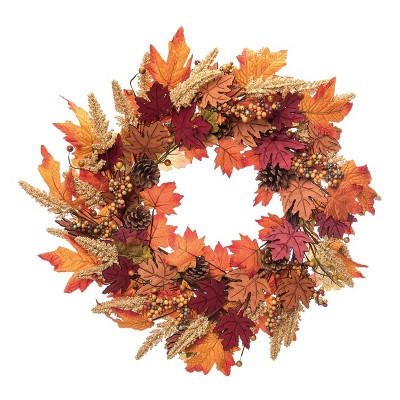 Transpac Wood 24 in. Multicolor Harvest Maple Leaf Wreath with Cut Outs