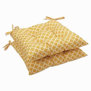 Outdoor 2 Pc Tufted Chair Cushion Set - Yellow/White Geometric - Pillow Perfect
