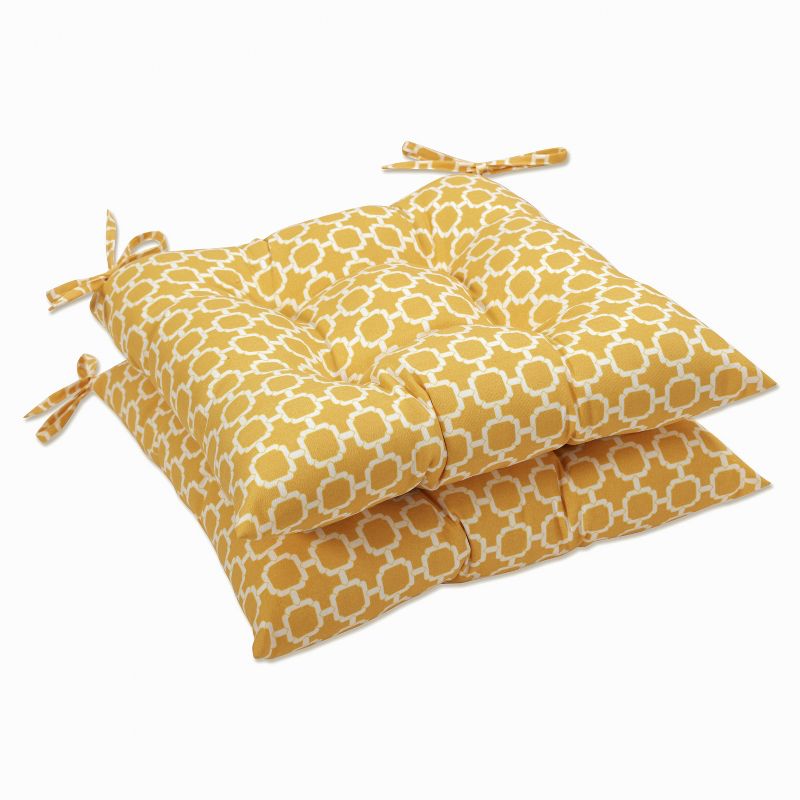 Outdoor 2 Pc Tufted Chair Cushion Set - Yellow/White Geometric - Pillow Perfect, 1 of 7