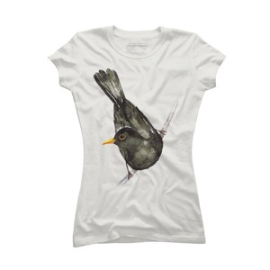 Junior's Design By Humans Blackbird watercolor By Bwiselizzy T-Shirt - 1 of 3