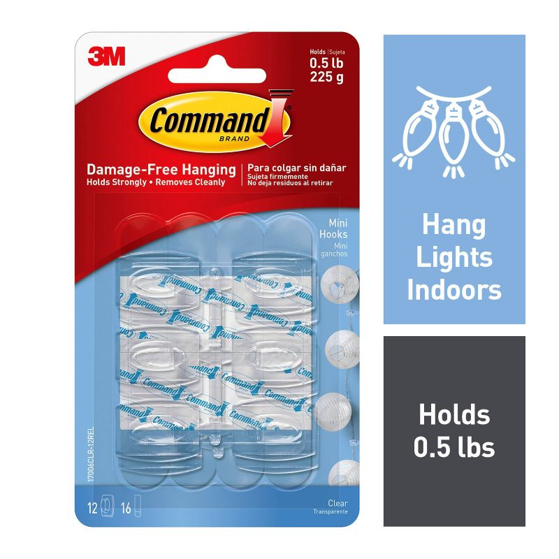Command Clear Mini Hooks with Clear Strips (12 Hooks 16 Strips), 1 of 10