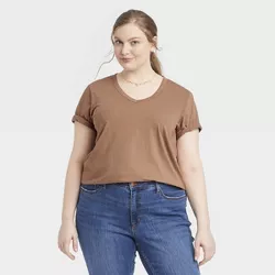 Women's Plus Size Short Sleeve V-Neck T-Shirt - Universal Thread™ Light Brown 4X