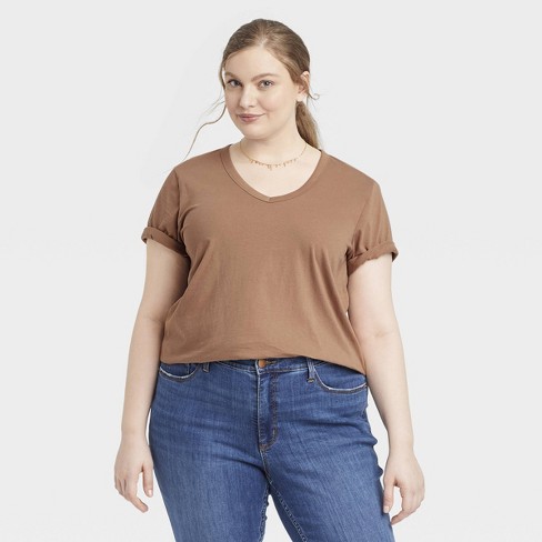 Women's Plus Size Short Sleeve V-neck T-shirt - Universal Thread™ Light  Brown 4x : Target