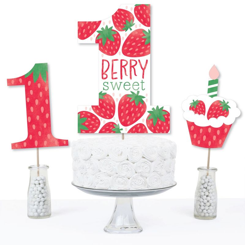 Big Dot of Happiness Berry First Birthday - Sweet Strawberry - Fruit 1st Birthday Party Centerpiece Sticks - Table Toppers - Set of 15, 3 of 8