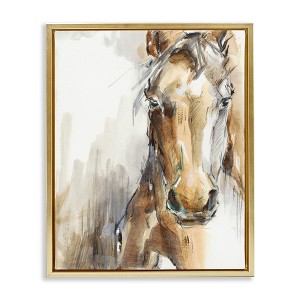 Stupell Industries Abstract Brown Horse Portrait Floating Frame Canvas Art, Gold, 25" x 31" - 1 of 4