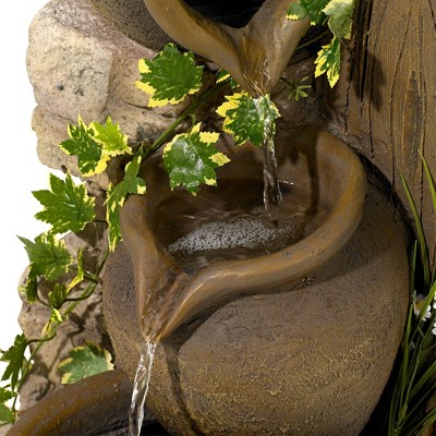 Rustic Brown Ceramic and Faux Stone Cascading Outdoor Fountain