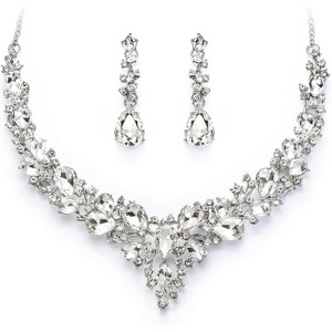 Wedding Bridal Jewelry Set, Austrian Crystal Teardrop Cluster Necklace & Earrings - 1 of 4