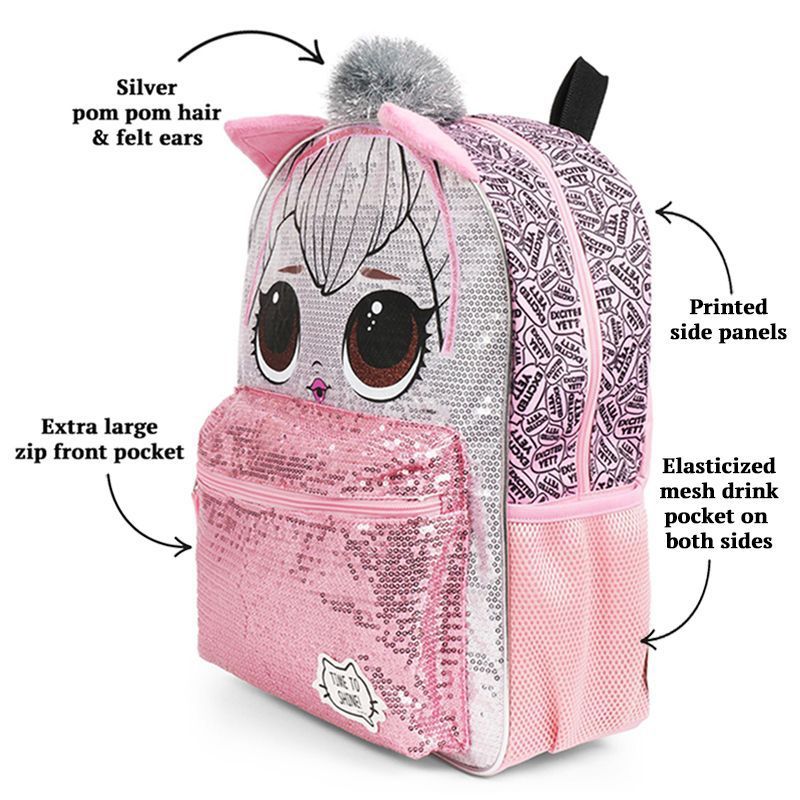 LOL Surprise Queen Kitty Backpack for Girls - 16 Inch - LOL School Bag Elementary School Size Pink, 3 of 7