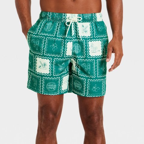 Мужские брюки Goodfellow & Co Men's 7'' Patterned Swim Trunks - Goodfellow & Co™ Green Tile XS
