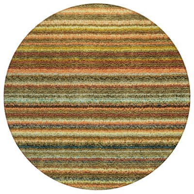Coral Gold And Green Striped Washable Indoor Outdoor Area Rug