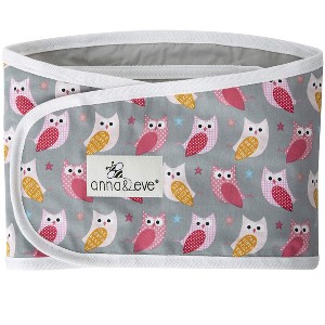 Anna & Eve - Swaddle Strap, Adjustable Arms-Only Baby Swaddle, 100% Cotton, Prevents Overheating - Large Size Fits Chest 16 to 20.5 - Owls Grey/Pink - 1 of 1