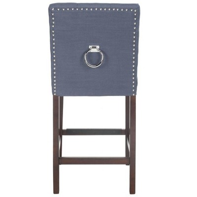 Navy Blue Tufted Linen Transitional Counter Stool, Set of 2