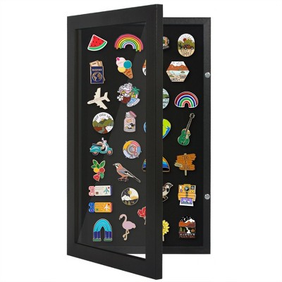 Americanflat 15x8.5 Pin Display Case Shadow Box for Collectibles with Shatter-Resistant Glass - Black