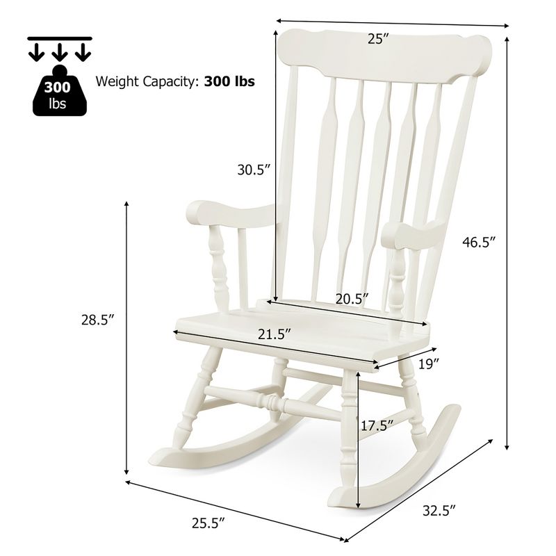 Costway Solid Wood Rocking Chair Porch Rocker Indoor Outdoor Seat Glossy Finish White\Coffee, 2 of 11