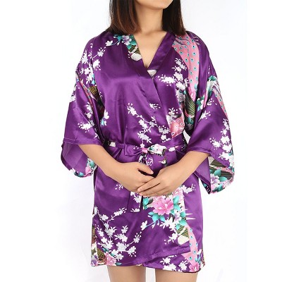 PiccoCasa Silk Satin Women Lady Lingerie Robe Sleepwear Nightwear Gown  Bathrobes Purple