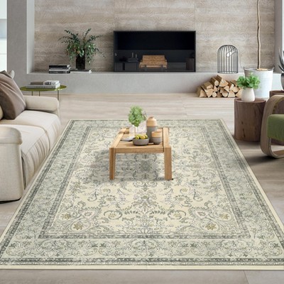 Boho Vintage Floral Rug Stain Resistant Low Pile Non Slip Soft Thin Carpet For Bedroom Room Kids Playroom Office Decor Indoor Carpet