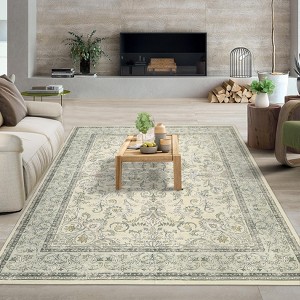 Boho Vintage Floral Rug Stain Resistant Low Pile Non Slip Soft Thin Carpet For Bedroom Room Kids Playroom Office Decor Indoor Carpet - 1 of 4