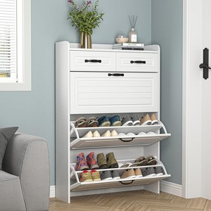 CIPACHO Narrow Large Shoe Storage Cabinet 3 Flip Drawers 2 Top Drawers for Entryway Hallway - 1 of 4