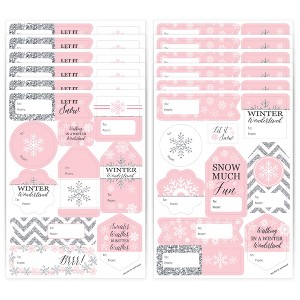 Big Dot of Happiness Pink Winter Wonderland Snowflake Birthday Party and Baby Shower Gift Tag Labels - To and From Stickers - 12 Sheets - 120 Stickers - 1 of 4
