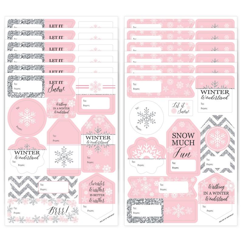 Big Dot of Happiness Pink Winter Wonderland Snowflake Birthday Party and Baby Shower Gift Tag Labels - To and From Stickers - 12 Sheets - 120 Stickers, 1 of 9