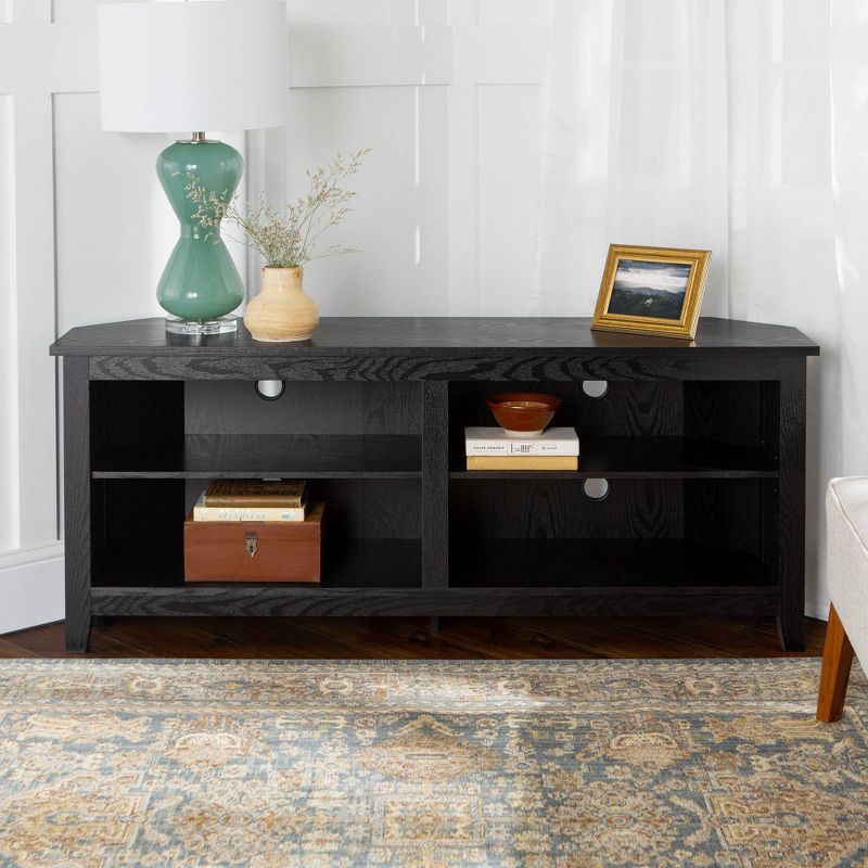 Transitional 4 Cubby Wood Open Storage Corner TV Stand for TVs up to 65" - Saracina Home, 6 of 11