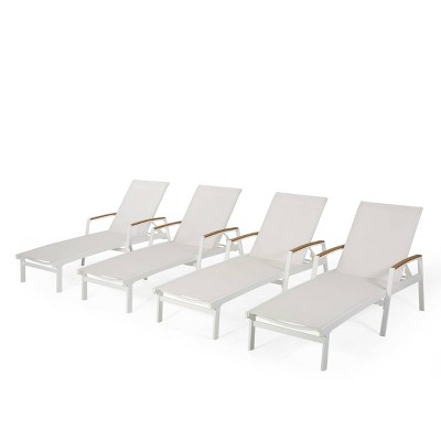 Oxton 4pc Patio Aluminum Chaise Lounges with Mesh Seating - White - Christopher Knight Home