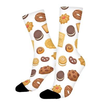 Different Cookie Cake Women Printed Crew Socks Funny Funky Socks Soft Polyester Novelty Gifts for Artists Men