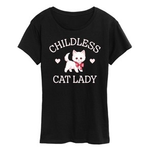 Women's - Instant Message - Childless Cat Lady Coquette Kitten Short Sleeve Graphic T-Shirt - 1 of 4