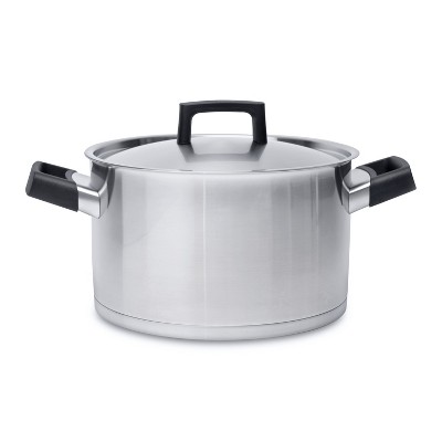 BergHOFF Ron 10" 18/10 Stainless Steel Covered Stockpot 6.8 Qt, Black Handles