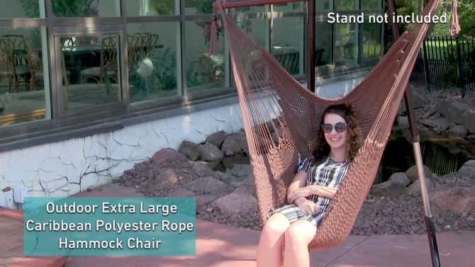 Sunnydaze Caribbean Style Extra Large Hanging Rope Hammock Chair Swing for Backyard and Patio, 2 of 10, play video