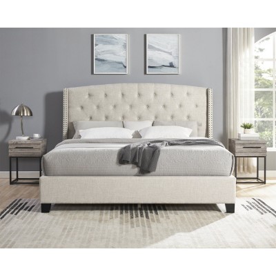3-Piece Upholstered Bedroom Set, Tufted Wingback Bed with 2 Nightstands, Nightstands with Drawers, Upholstered Bed Modern-Cuddlewood