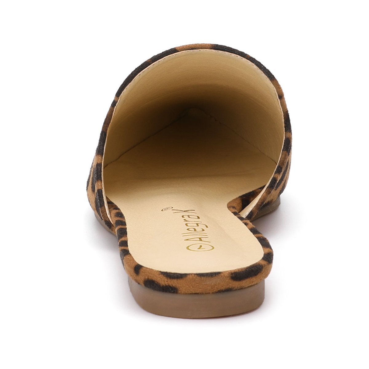 Женские сандалии Allegra K Women's Faux Suede Upper Pointed Closed Toe Slip-On Flat Slides Mules Leopard 7 — фото 4