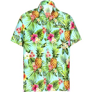 HAPPY BAY Mens Hawaiian Shirts Short Sleeve Button Down Shirt Men's Party Shirts Casual Holiday Shirts for Men XXL Pineapple Floral, Autumn Green - 1 of 4
