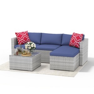 5 Piece Outdoor Patio Furniture Set,Rattan Deck Conversation Sofa Set with Non-Slip Cushions,All-Weather Sectional Sofa with Glass Storage Table - 1 of 4