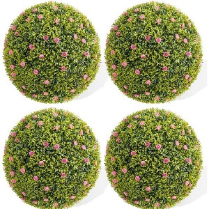 Acekool  Artificial Topiary Balls with Flowers, Large Hanging Faux Greenery for Indoor Outdoor Home, Garden, Porch, Wedding & Party Decor - 1 of 4