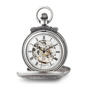 Black Bow Jewelry Charles Hubert Antique Chrome Finish Lion Crest Pocket Watch - 1 of 3