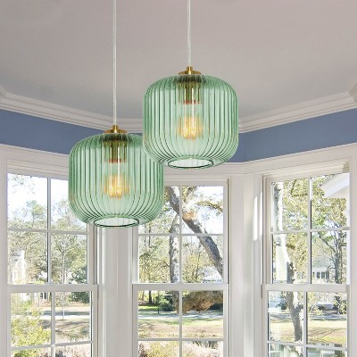 Green Glass Globe Pendant Light with Brushed Gold Finish